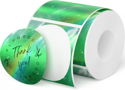 FLYQGGO 2-Inch Holographic Thermal Stickers - Rainbow Glitter Finish, Water-Proof & Tear-Resistant Label, No Residue Removable Label for Price/Name Tag, Logo Design, Aurora Dark Green(200Pcs/Roll)