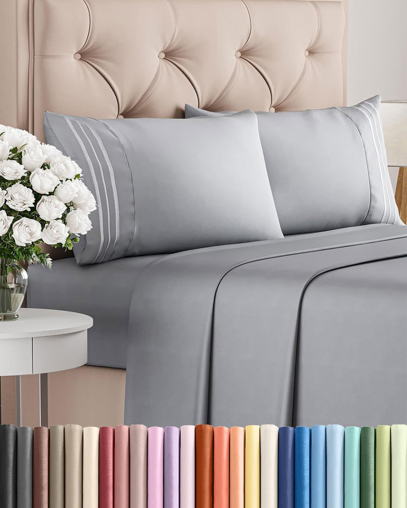 King Size 4 Piece Sheet Set - Breathable & Cooling Sheets - Steel Blue