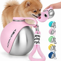 Portable Dog Water Bottle 10oz Stainless Steel Travel Dog Water Dispenser with Bowl No-Spill Puppy Water Bottle for Walking Hiking Small Dog Water Bottle