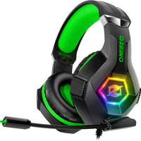 Ozeino Gaming Headset for PC, Ps4, Ps5, Xbox Headset with 7.1 Surround Sound, Gaming Headphones with Noise Cancelling Mic RGB Light Over Ear Headphones for Xbox Series X/S, Switch-Green