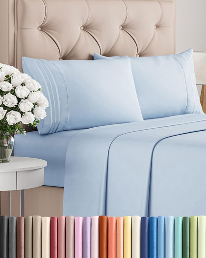 King Size 4 Piece Sheet Set - Comfy Breathable & Cooling Sheets - Sky Blue