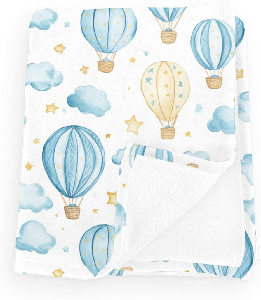 Wicbfdfv Cute Hot Air Balloon Stars Blue Baby Boy Girl Blankets Balloons Cloud Swaddle Blankets Flannel Receiving Blankets Toddler Newborn Daycare Infant Nursery Crib Bed Blankets White 30x40inch
