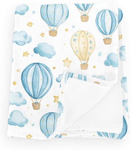 Wicbfdfv Cute Hot Air Balloon Stars Blue Baby Boy Girl Blankets Balloons Cloud Swaddle Blankets Flannel Receiving Blankets Toddler Newborn Daycare Infant Nursery Crib Bed Blankets White 30x40inch