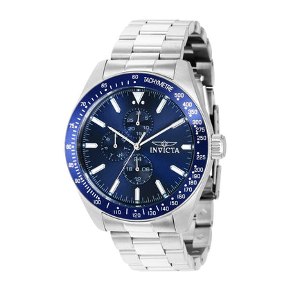Reloj Invicta Aviator para hombres en acero inoxidable plata con esfera azul, movimiento de cuarzo y hebilla de espiga