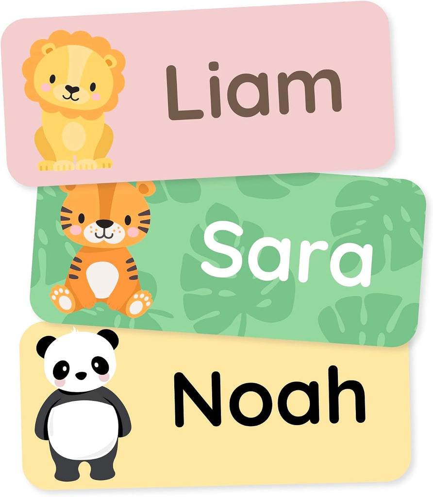 Personalized Name Labels for Kids (180) – Clothing Labels & Daycare Labels – Custom Waterproof Stickers for School Supplies - Exotic Animals