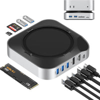 BAOZEE Mac mini M4 Dock with NVMe SSD Enclosure, Docking Station Dual Monitor for Mac mini M4/M4 Pro, 6-Port USB-C Hub with 4K60Hz HDMI, DisplayPort, SD/TF Card Reader, 10Gbps USB-A