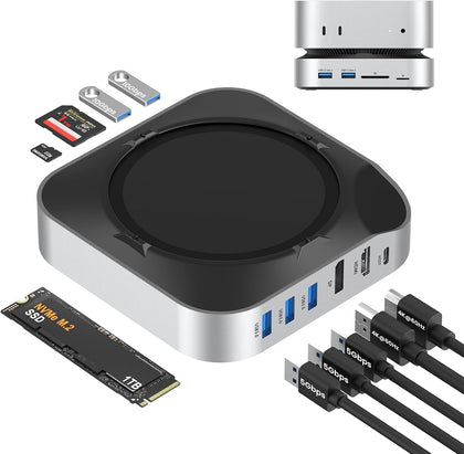 BAOZEE Mac mini M4 Dock with NVMe SSD Enclosure, Docking Station Dual Monitor for Mac mini M4/M4 Pro, 6-Port USB-C Hub with 4K60Hz HDMI, DisplayPort, SD/TF Card Reader, 10Gbps USB-A