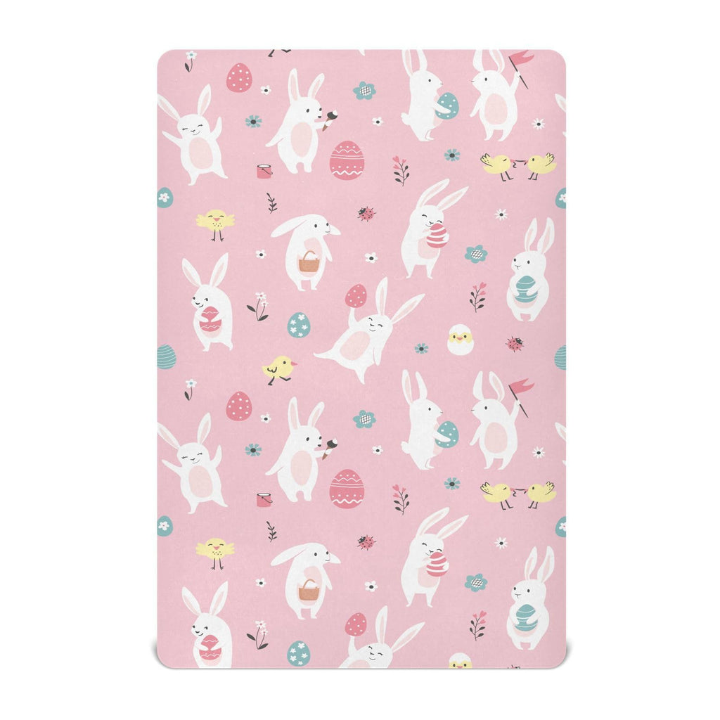 Crib Sheets for Boys Girl Easter Rabbits Eggs Breathable Mini Crib Mattress Sheets Fitted,Toddler Baby Sheets for Crib Mattress 39 * 27 * 5In Pink