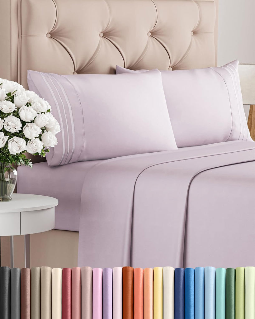 Cal King Size 4 Piece Sheet Set - Breathable & Cooling - Light Lavender