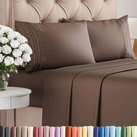 King Size 4 Piece Sheet Set - Comfy Breathable & Cooling Sheets - Brown