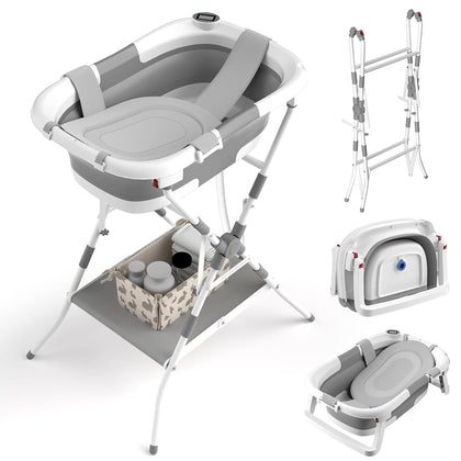 BALLA BALEIN Bañera 2 en 1 con Soporte Plegable y Cojín Suave Gris Modelo 2