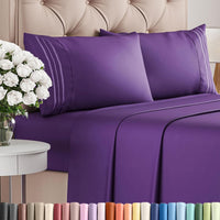 Queen Size 4 Piece Sheet Set - Comfy Breathable & Cooling Sheets - Purple