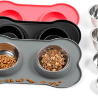 Conlun Pet Feeding Station, Silicone Mat, Spill Proof Bowls, M, Grey