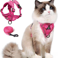 Cat Harness and Leash Set, Upgraded Escape Proof Adjustable Kitten Vest with Lead for Small Cat Outdoor Walking, Soft Breathable Mesh Jacket with Reflective Strips for Dark Night (S, Rose Pink)