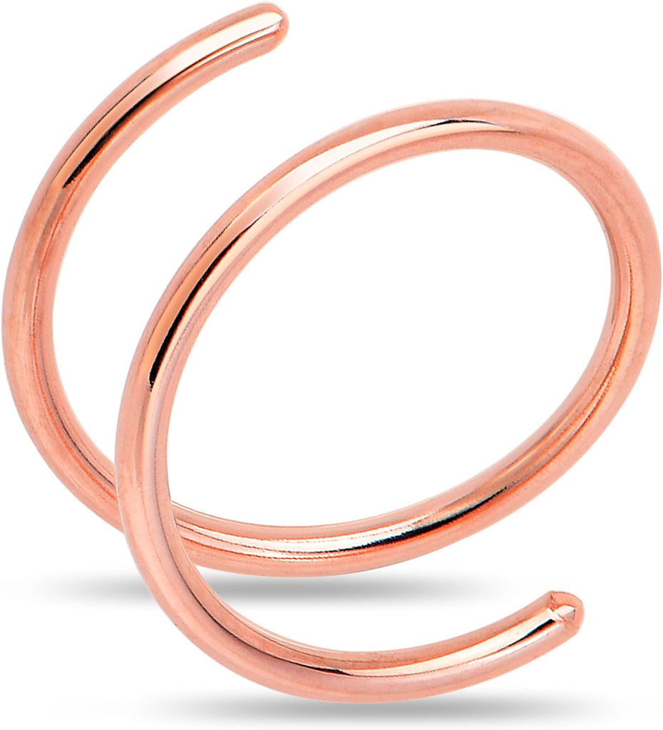 Body Candy 14k Solid Gold Double Hoop Nose Ring for Single Piercing - Handmade in USA by Master Jeweler - Hypoallergenic Real Gold Spiral Nose Jewelry for Women and Men -20 Gauge 7mm Right