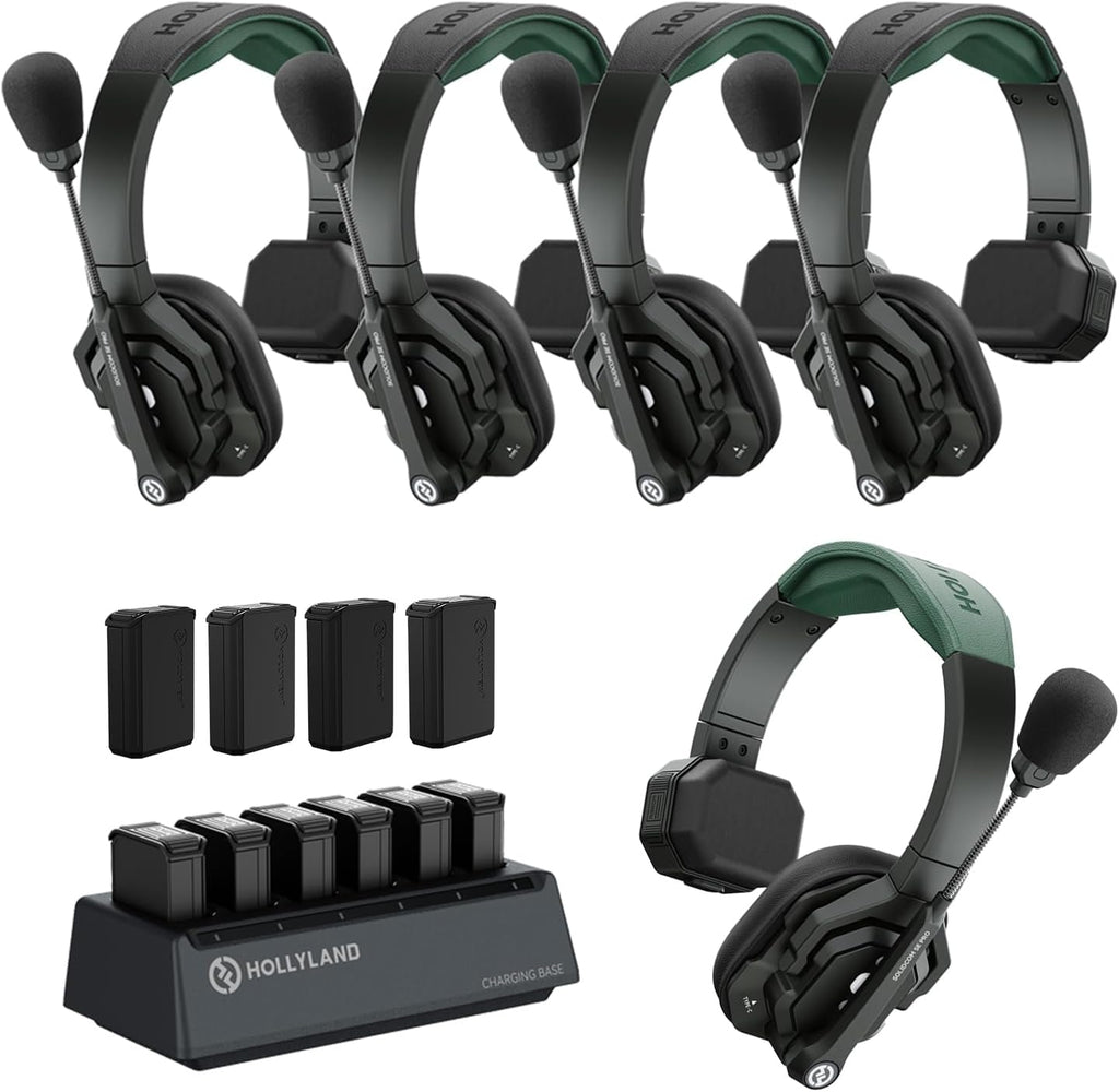 Hollyland Solidcom SE PRO 5-Users ENC Noise Cancellation Wireless Intercom Headset System 1312ft Team Communication with 3.5mm Single Ear Headset for Movie Shoot Live Show (1.9GHz Version)