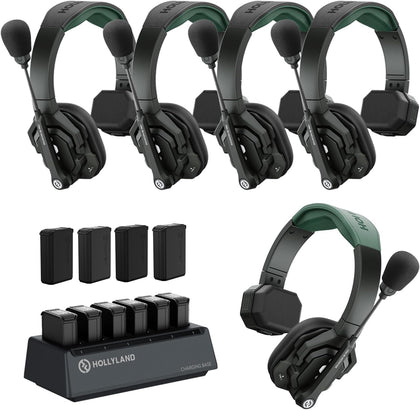 Hollyland Solidcom SE PRO 5-Users ENC Noise Cancellation Wireless Intercom Headset System 1312ft Team Communication with 3.5mm Single Ear Headset for Movie Shoot Live Show (1.9GHz Version)