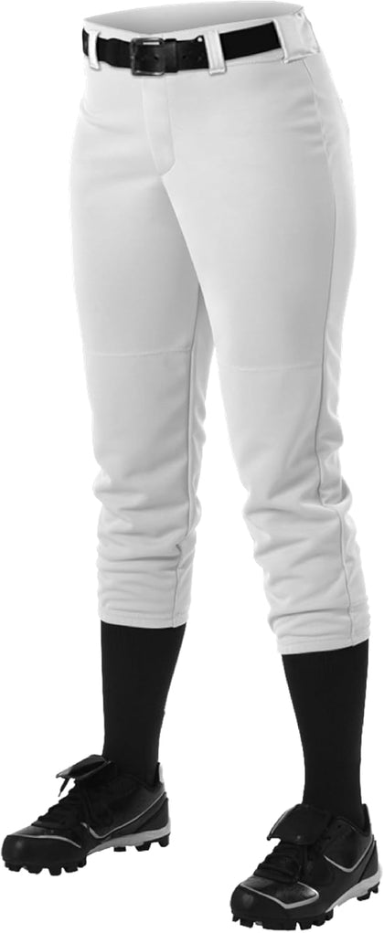 Athletic Fastpitch Softball Pants for Women. Low Rise Double Knit White Softball Pants with Belt Loop (Style 605PBW) X-Large