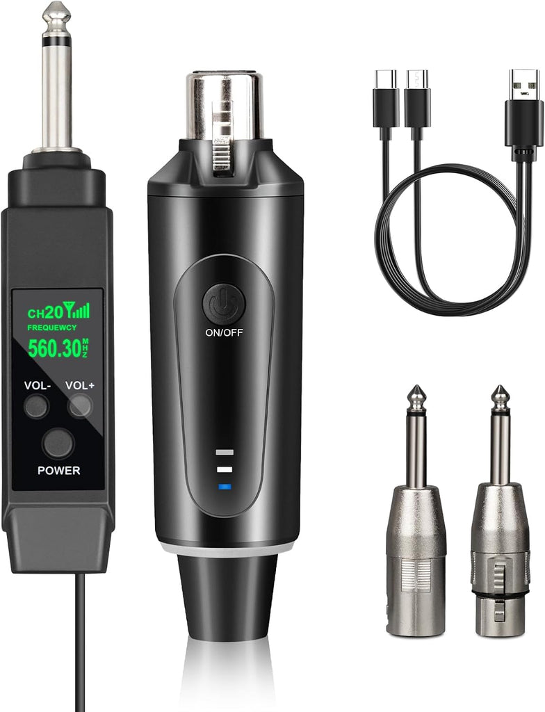 Depusheng 2.4GHz Wireless Microphone System Transmitter & Receiver with Volume Adjustment, Low Latency, Rechargeable, 150ft Range, Easy Pairing for PA System, Audio Mixer (one Transmitter)