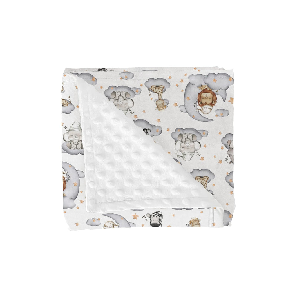 Sleepy Safari Baby Blankets for Girl Boy Lion Elephant Hippo Giraffe Moon Clouds Stars Soft Mink Dotted Backing Double Layer Swaddle Blanket African Jungle Animal Bed Throw for Newborn Toddler 30x40
