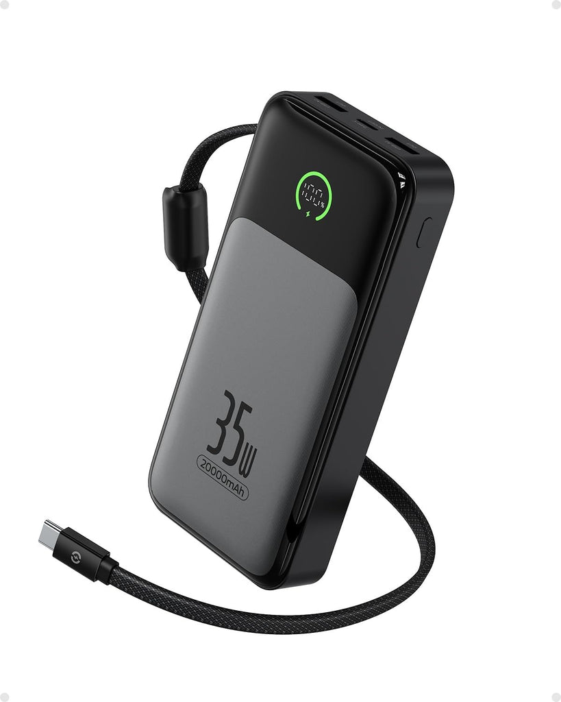 MOVE SPEED 35W Portable Charger, 20000mAh Power Bank,Built in USB-C Cables