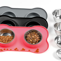 Conlun Dog Bowls with Silicone Mat, No Spill Stainless Set, S, Pink