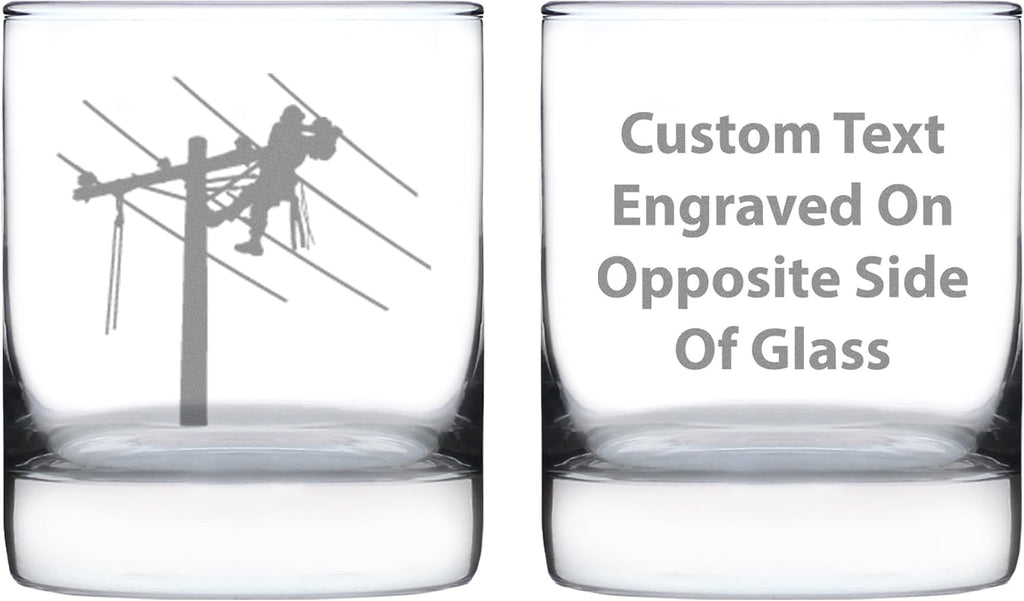 Custom Lineman Electrician Personalized Whiskey Rocks Glass - Electrician Gifts for Electricians - 10.25 Oz Rocks Glasses