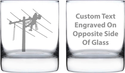 Custom Lineman Electrician Personalized Whiskey Rocks Glass - Electrician Gifts for Electricians - 10.25 Oz Rocks Glasses
