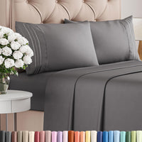 King Size 4 Piece Sheet Set - Comfy Breathable & Cooling Sheets - Dark Grey