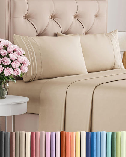 King Size 4 Piece Sheet Set - Comfy Breathable & Cooling Sheets - Cream