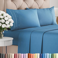 Cal King Size 4 Piece Sheet Set - Breathable & Cooling Sheets - Denim Blue