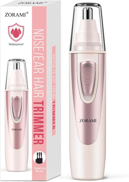Ear and Nose Hair Trimmer Clipper - 2026 Professional Painless Eyebrow & Facial Hair Trimmer for Men Women, Battery-Operated Trimmer with IPX7 Waterproof, Dual Edge Blades for Easy Cleansing Rose Pink