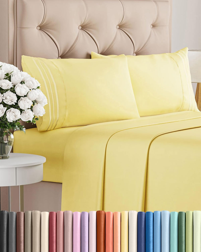 Full Size 4 Piece Sheet Set - Comfy Breathable & Cooling Sheets - Yellow
