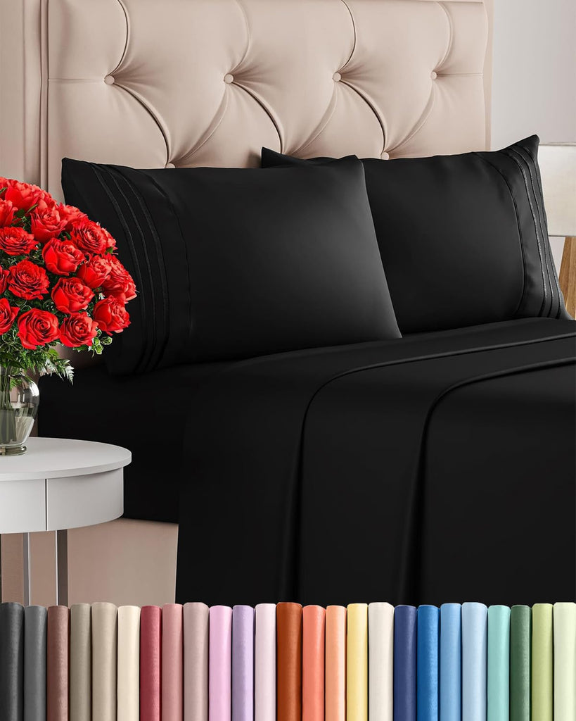 Full Size 4 Piece Sheet Set - Comfy Breathable & Cooling Sheets - Black