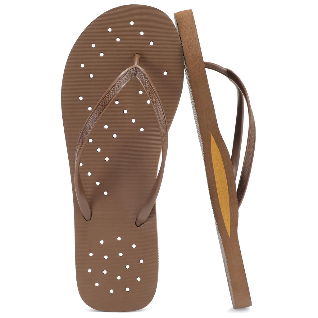STQ Mens Shower Shoes, Non Slip Shower Flip Flops, Dark Brown, Size 11