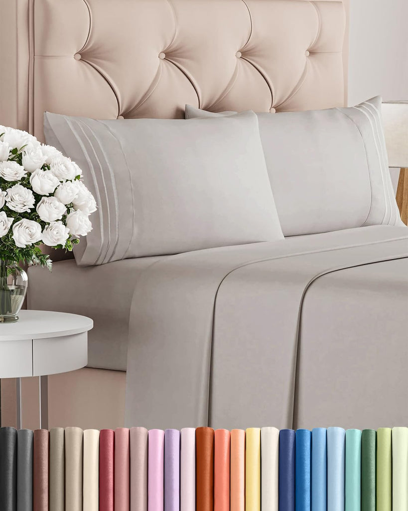 Cal King Size 4 Piece Sheet Set - Breathable & Cooling Sheets - Light Grey