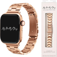 My Pretty Strap Classic Vogue Band Compatible with Apple WATCH SE Series 9 8 7 6 5 4 3 2 1, 38MM / 40MM / 41MM, Stainless Steel Metal Rose Gold for Women