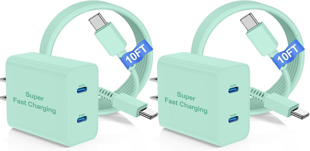 45W Dual Port Super Fast Charger with Long USB C to C Cable 10ft,Type C Wall Charger Block and Android Phone Charging Cord for Samsung Galaxy S26 Plus/S25 Ultra/S25+/S24+/S23+/S22+/S21/S20/Note 20/10+