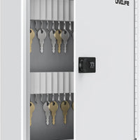 Uniclife 60 Position Slotted Key Cabinet with Combination Lock Resettable White Digital Security Storage Box Steel Key Organizer with Slotted Racks White Key Tag Labels and Permanent Pen