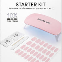 Dashing Diva Glaze Nail Starter Kit - Pale Blush - Long Lasting, Chip Resistant, Semi-Cured Gel Nail Strips - 7-Piece Manicure Set with 32 Strips and Mini LED Lamp