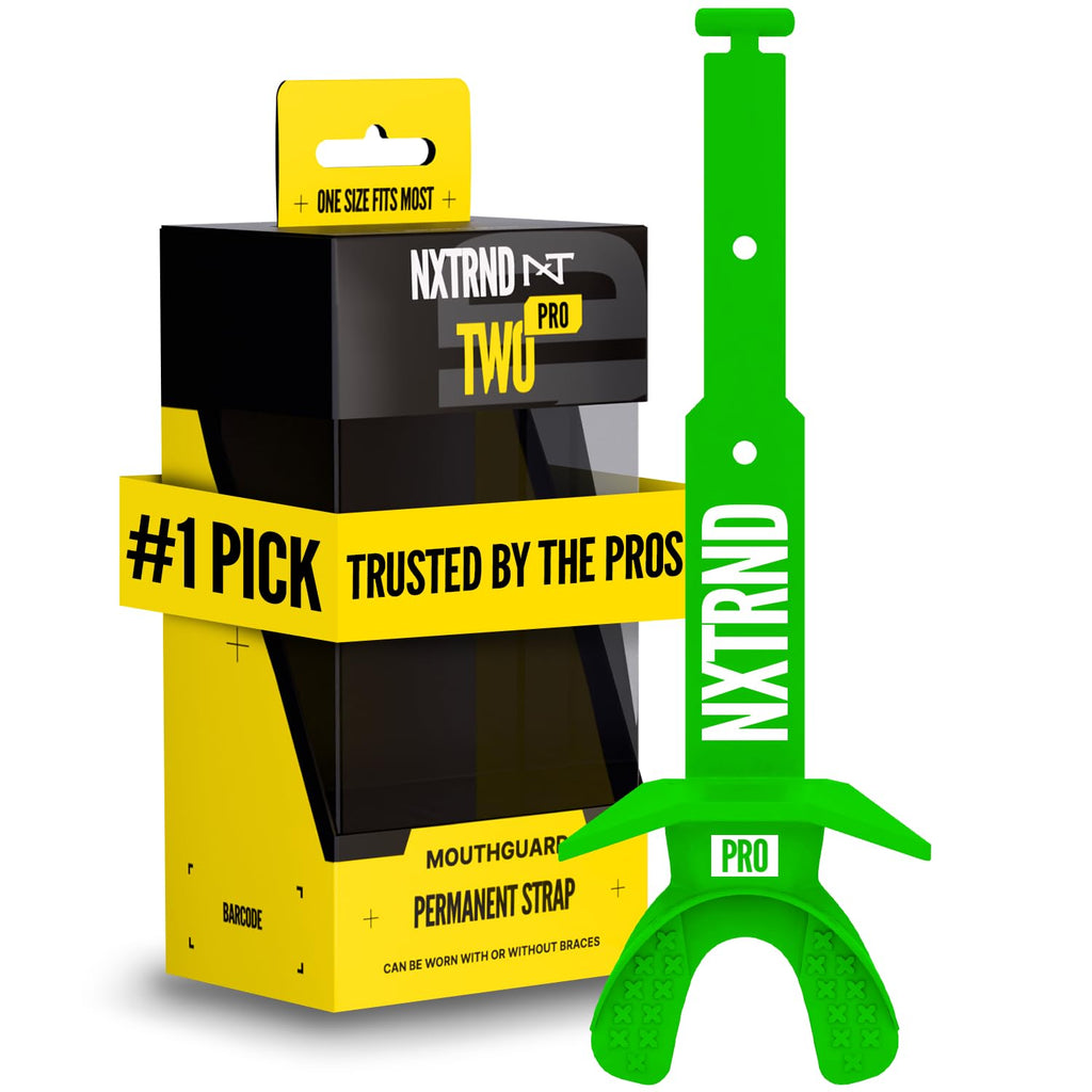 Nxtrnd Two Pro Football Mouth Guard, Permanent Strap, Fits Adult & Youth (Green)