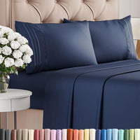 Full Size 4 Piece Sheet Set - Comfy Breathable & Cooling Sheets - Navy Blue