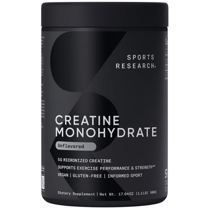Sports Research Creatine Monohydrate 5g - Polvo para Rendimiento y Recuperación Muscular, 500g