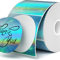 3 Inch Holographic Thermal Sticker Labels, Holographic Thermal Sticker Labels, with Rainbow Wave and Glitter Deign, Suitable for Every Tags, Custom DIY Logo Applications, Aurora Blue, (200Pcs/Roll)