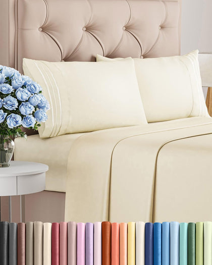 King Size 4 Piece Sheet Set - Comfy Breathable & Cooling Sheets - Off White
