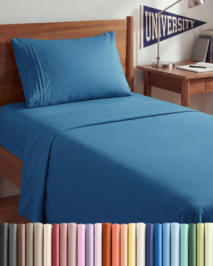 Twin Size 3 Piece Sheet Set - Breathable & Cooling Sheets - Denim Blue
