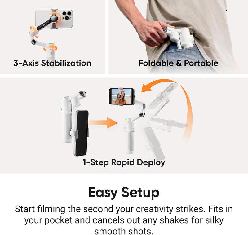 Insta360 Flow 2 Pro - Summit White — Estabilizador gimbal para celular con IA