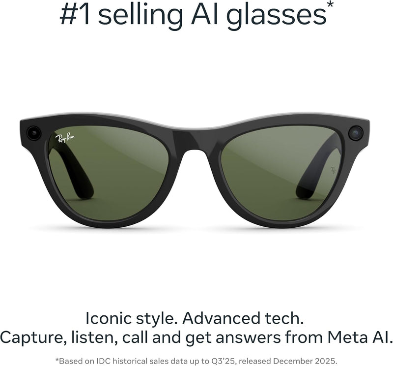 Ray-Ban Meta (Gen 2) Skyler - Shiny Black / Green — Gafas inteligentes IA, cámara 12MP