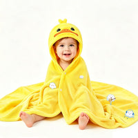 IFaryMes Toddler Baby Bath Towel with Hood 27.5"X55" Ultra Absorbent Soft Cozy Comfort Bathrobe Blanket, 0-6 Years Infant Shower Towel for Girls & Boys(Bright Yellow)