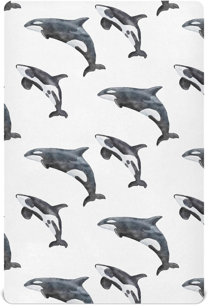 Crib Sheets for Boys Girl Orca Killer Whale Breathable Mini Crib Mattress Sheets Fitted,Toddler Baby Sheets for Crib Mattress 39 * 27 * 5In